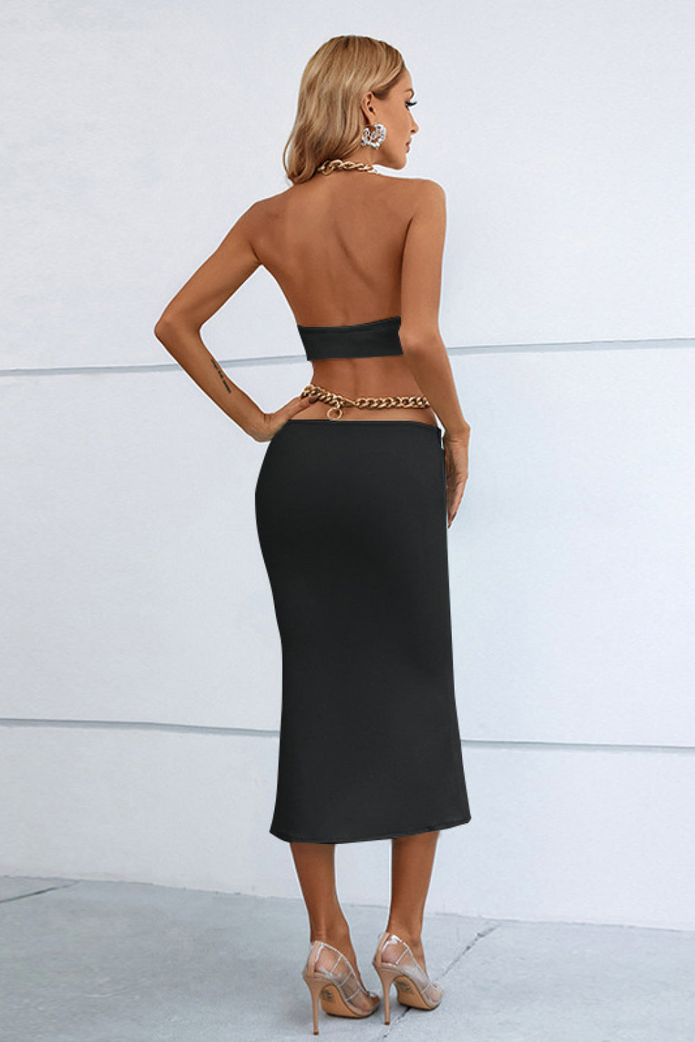 Chunky Chain Halter Neck Cutout Mini Evening Dress