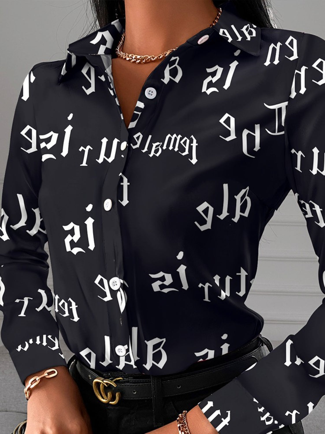 Printed Collared Neck Long Sleeve Shirt