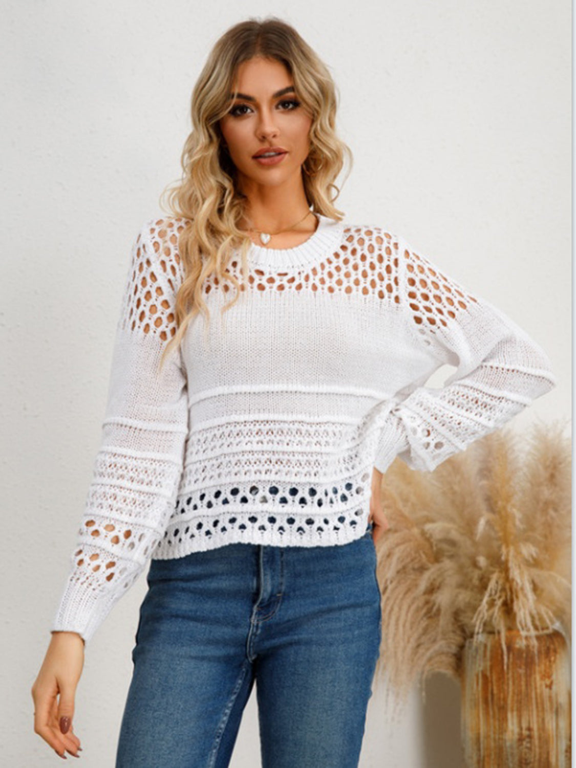 Cutout Round Neck Knit Top