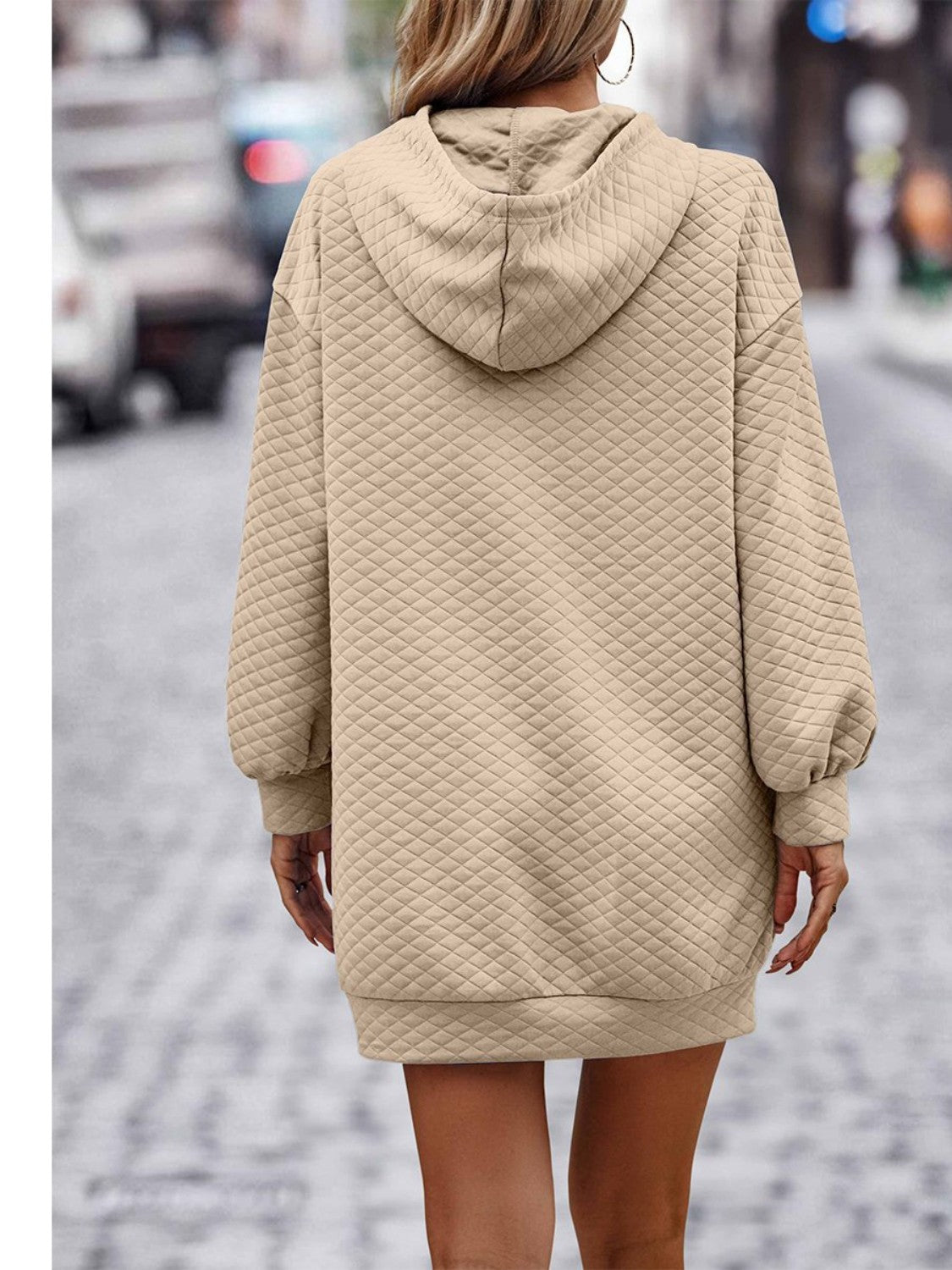 Textured Drawstring Tunic Hoodie